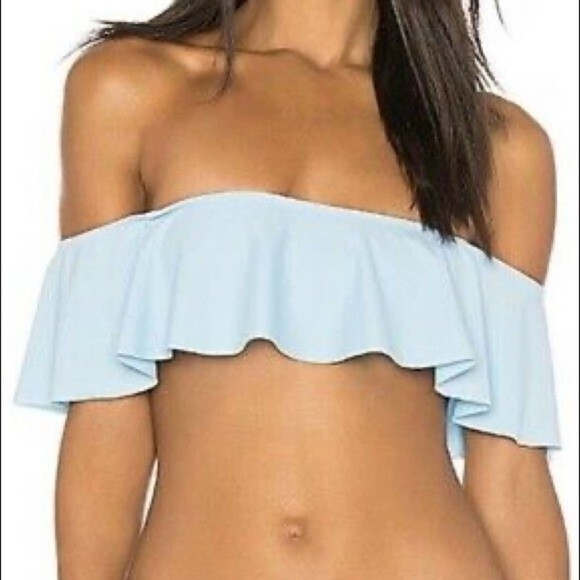 Beach Riot Swim Top Off Shoulder Ruffle Light Blue Size Small Bikini New NWT - Picture 1 of 6